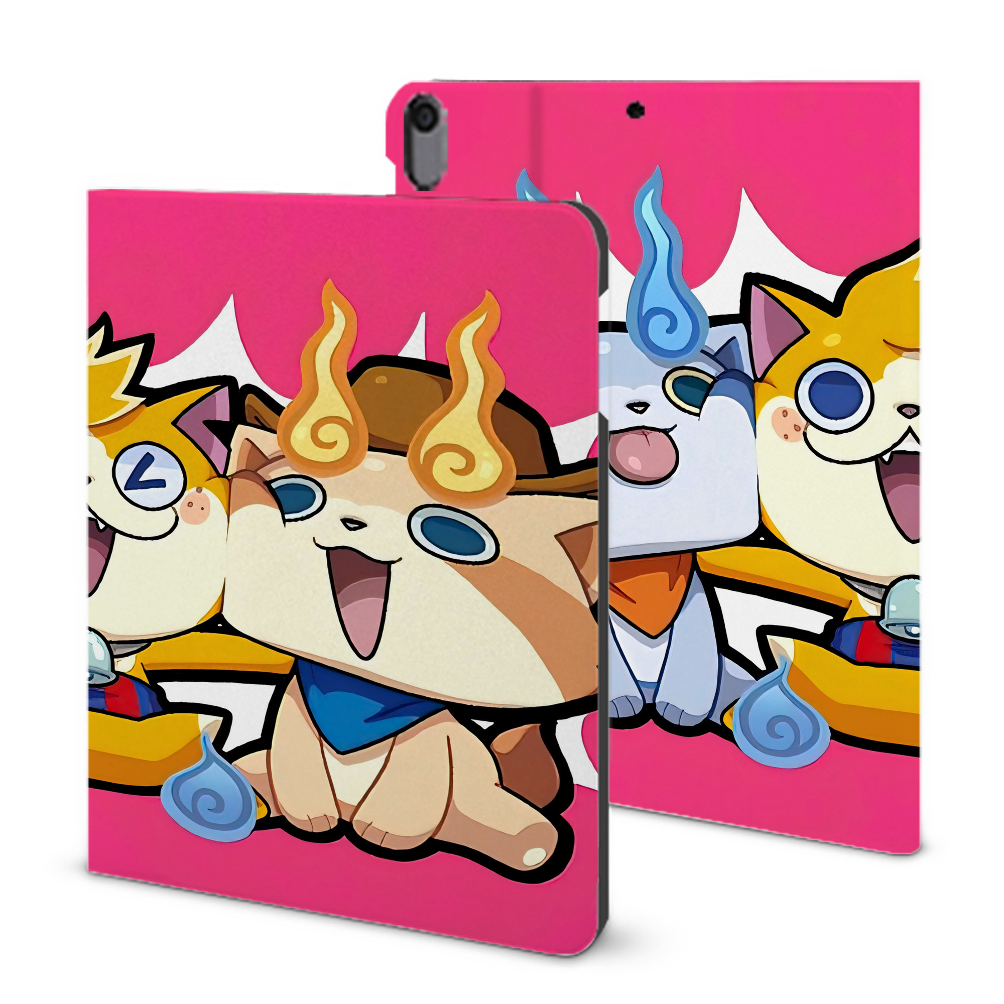 （画像用） 妖怪ウォッチ Yo-kai Watch IPad ケース ブック型 PUレザー TPU 耐衝撃 軽量 薄型 ペン収納なし 全面保護 IPad 各モデル対応